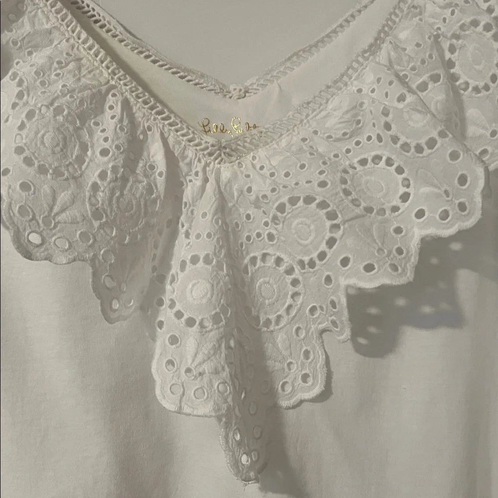 Lilly Pulitzer White Eyelet Ruffle Blouse Size L - Picture 4 of 6